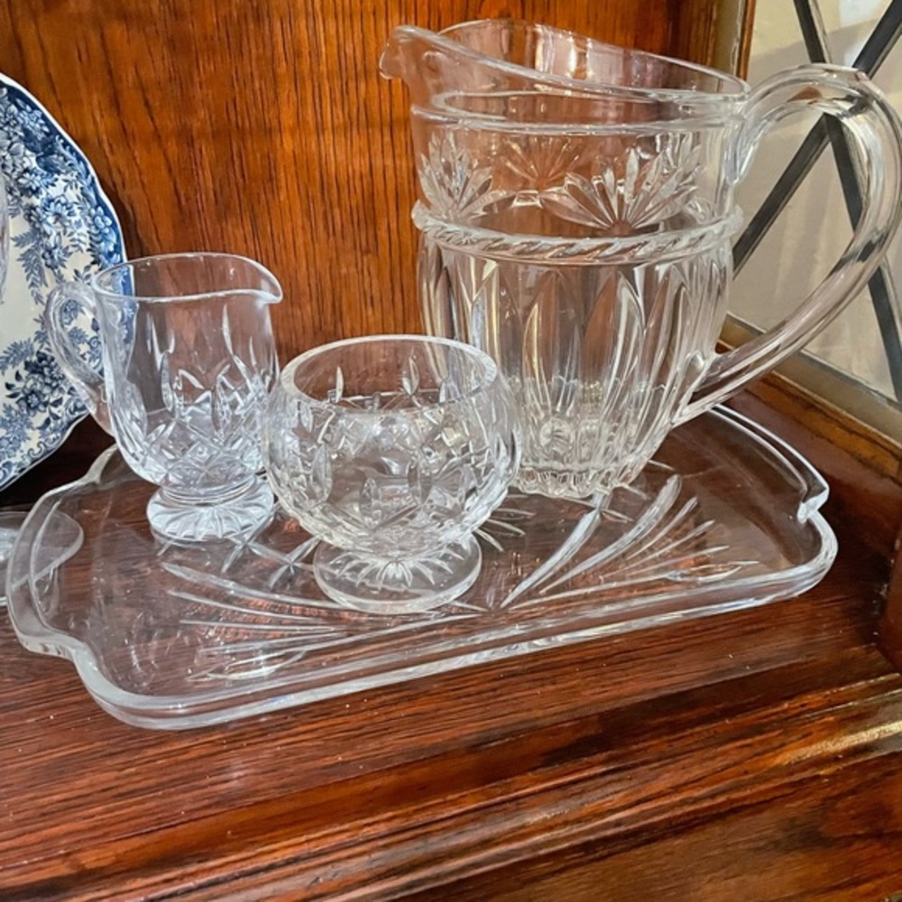 Beautiful Crystal Set pitcher Cristal D'arques Carthage Pitcher and Trey